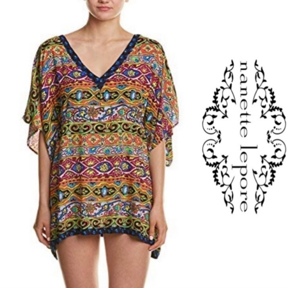 Nanette Lepore Psychedelic Vibrant Boho Swim Cover Up Mini Dress size S
